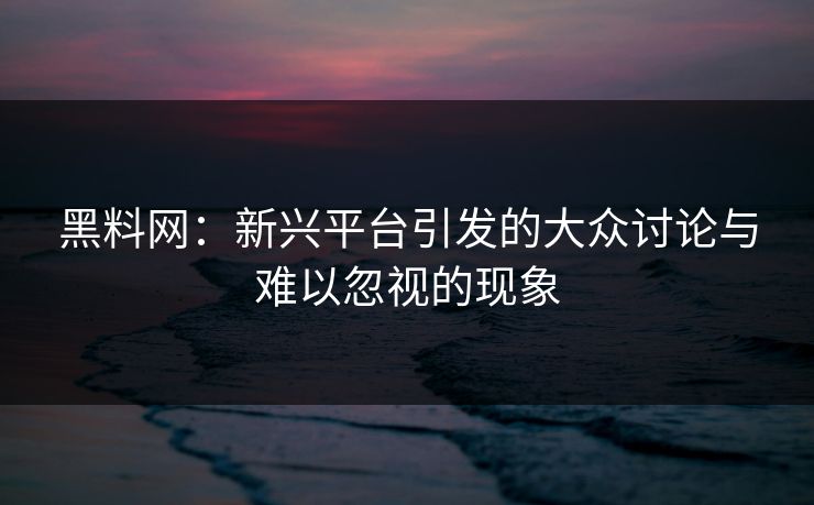 黑料网：新兴平台引发的大众讨论与难以忽视的现象