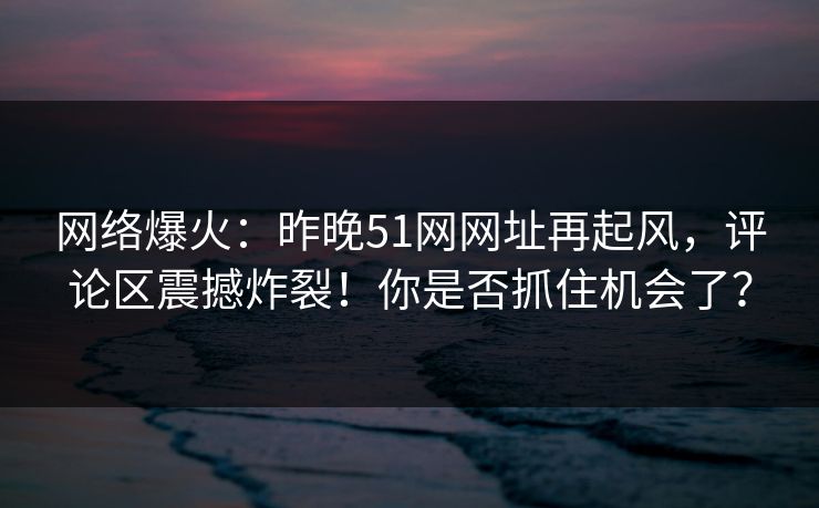 网络爆火：昨晚51网网址再起风，评论区震撼炸裂！你是否抓住机会了？