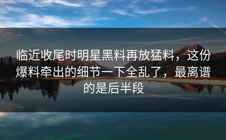临近收尾时明星黑料再放猛料，这份爆料牵出的细节一下全乱了，最离谱的是后半段